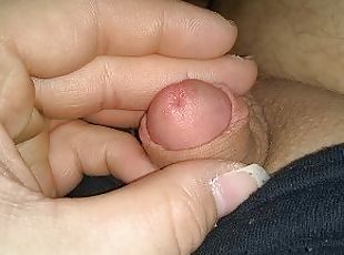 fat boy jerks small penis furiously some cum/precum