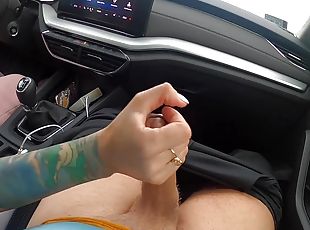 Wife Gives Amazing Handjob While Driving A Car!