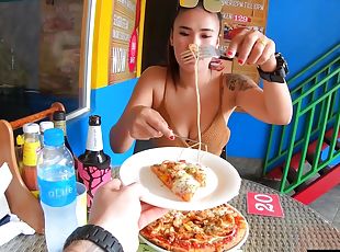 Pizza before making a homemade sex tape with his busty Asian girlfriend