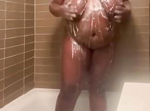 BBW Plays With Tits While Taking A Shower