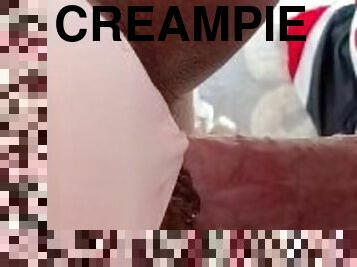Creampie Latina puss eats fat white cock
