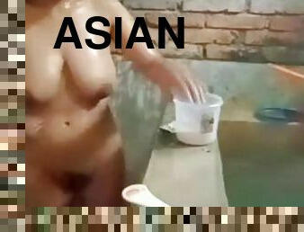 asiatisk, storatuttar, hemmagjord, naturlig, bystig, tuttar, dusch