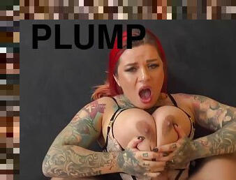 Red Haired Plumper With Big, Firm Tits Is Rubbing Her Clit While Getting Fucked Hard