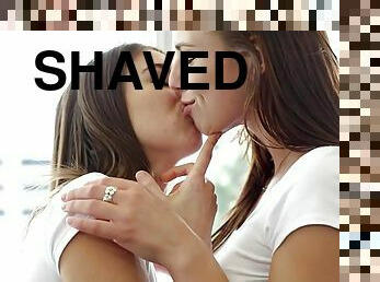 Kissing two gorgeous teen babes as he plows their twats