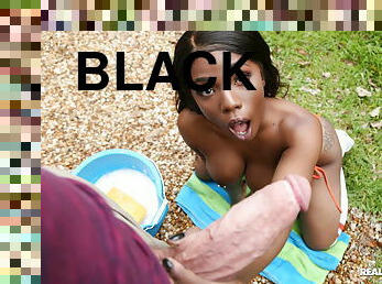 Kyle Mason whips out his veiny thick cock for black gal Sarah Banks