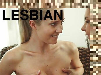 Two foxy lesbians get wild and crazy with a rubber dildo