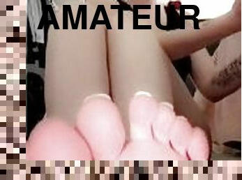 Enjoy Pretty Petite White girl Feet and Soles Loved on with Lotion