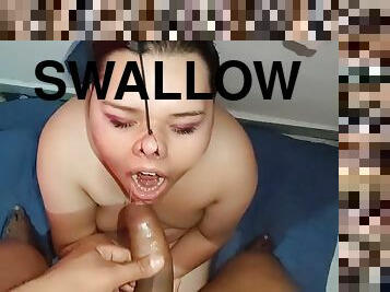 Naughty slut secretly swallows a cock at her sisters house