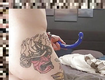 orgasme, amatør, anal, legetøj, bøsse, dildo, solo, hvid, tatovering