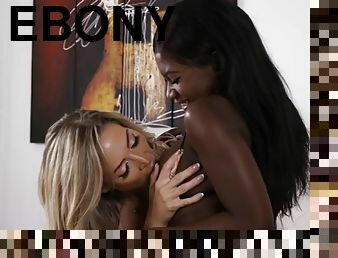 Big booty ebony babe gets ass licked by blonde