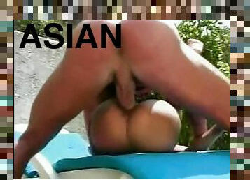 Amazing asian lady gets great cock deeply inside her wet holes outdoor