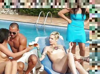 Latino poolside orgy