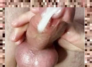 gigantisk, masturbation, amatör, cumshot, gigantisk-kuk, dubbel, sprut, ensam, kuk