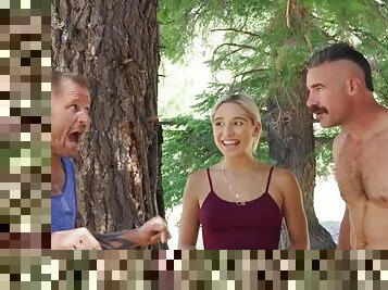 Katya Rodriguez gets banged in the woods by two horny hikers