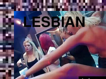 Lesbian pornstars lick twats in the club