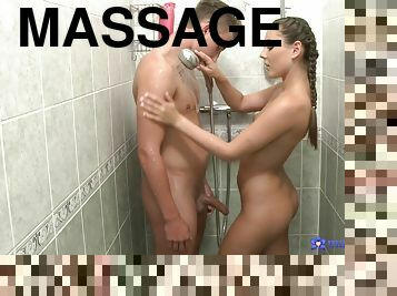 Horny Slut Washes His Male Stick Before A Fruity Massage