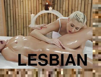Darkhaired Babe Gets An Alluring Lardy Body Lesbian Massage