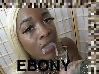 Ebony hooker drinks my creamy semen