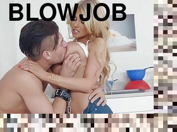 Stunning blonde kayla kayden gives blow and tit jobs