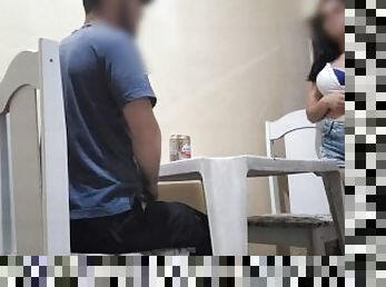 young couple fucks in the public bathroom of a bar