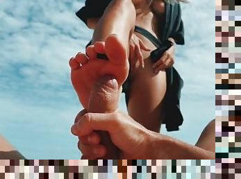 masturbation, nudiste, public, ejaculation-sur-le-corps, ados, plage, pieds, ejaculation, blonde, fétiche