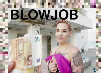 Tattooed nymph Silvia Rubi takes my Euros for sex on the street