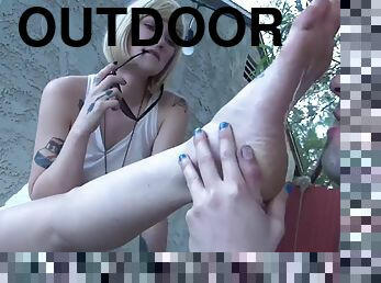 Outdoor boot and feet worship