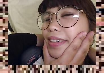 Hot asian nerd girl gets massive facial