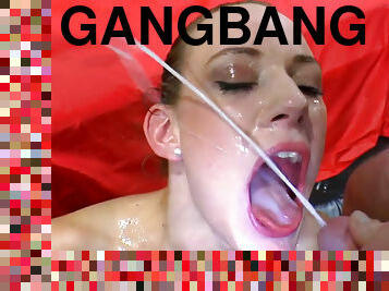 Gangbang with cums and bukkakes on thin lana