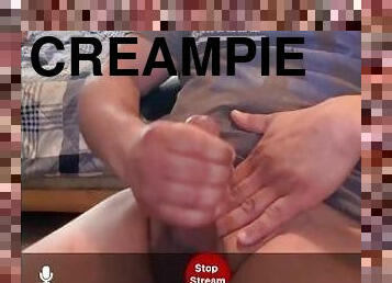 My big cock exploded with milky cumshot while streaming live