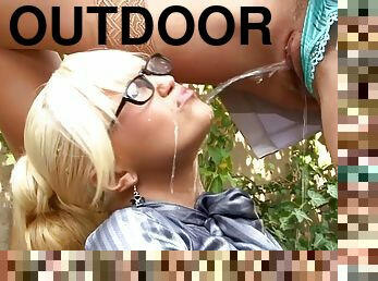 Pissing fetish outdoor with horny MILFs