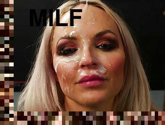 Hot blonde MILF Louise Lee gets freak facial