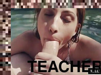 Naughty teacher nina skye fucks and sucks in the pool