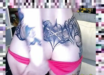 Tattooed gamer girl with blue hair from youtube porn video
