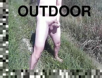 Naked guy walking for 300m outdoors with cum