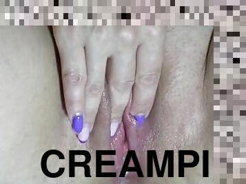 orgasme, pussy, squirt, milf, creampie, kåt, stram, riding, dildo, alene