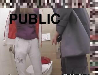 Fucking a slutty euro teen in a public restroom