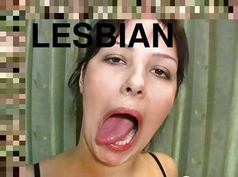 Brunette lesbian couple kissing - Lesbian