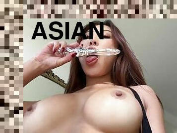 asiatisk, store-pupper, onani, orgasme, squirt, leke, pornostjerne, kåt, dildo, alene