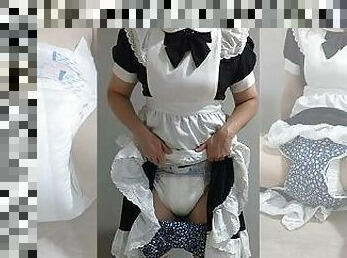 Crossdresser Wearing a Maid Dress and a Thick Diaper and Jerking off 01 ??? ??? ?? ?? ???