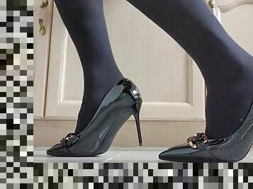 New heels and pantyhose with cum