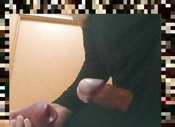 Asian male's rooind ejaculation with masturbator (with nipple tweaking)