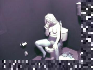 Hot Blonde Babe Masturbate on Public Toilet