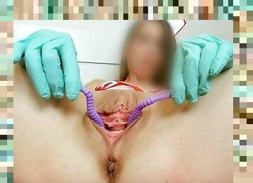 Nurse examinates herself with medical gloves (teaser)