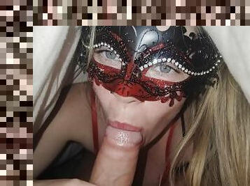 Masked girl sucks my dick under the covers ????????