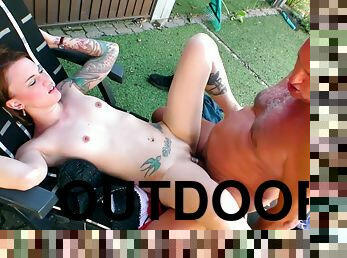 Slim girlfriend with miniature perky tits would rather fuck - outdoor sex adventure
