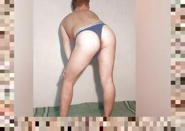 Young hot guy posing in sexy lingerie - thong showing ass and asshole