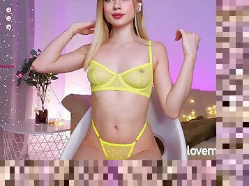 18yo Teen Camgirl with perky tits in sexy see thru yellow lingerie