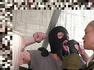 Military femdoms give outdoor threesome BDSM