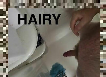 Hairy Daddy Bear Solo Jerking Off in the Shower with Cumshot